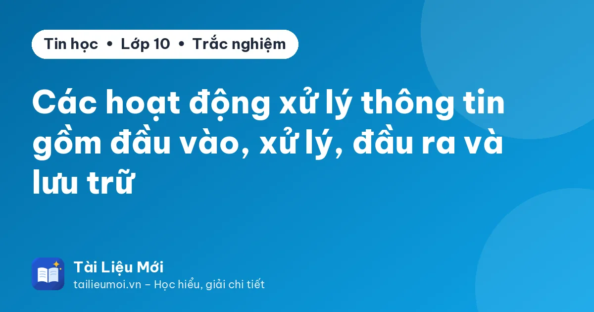 Các hoạt động xử lý thông tin gồm đầu vào, xử lý, đầu ra và lưu trữ