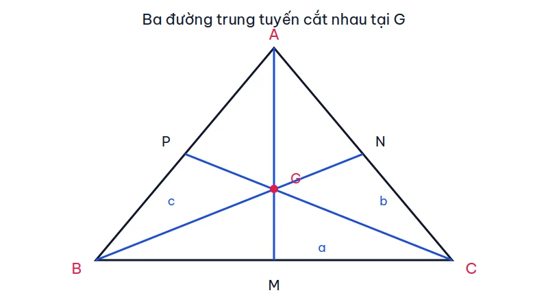 Tam giác ABC với ba đường trung tuyến AM, BN, CP cắt nhau tại trọng tâm G