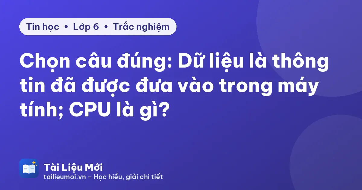 Chọn câu đúng: Dữ liệu là thông tin đã được đưa vào trong máy tính; CPU là gì?