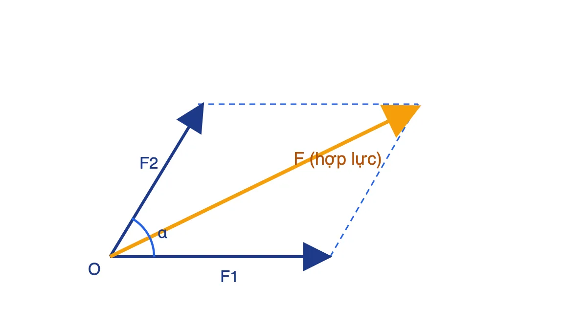 Quy tắc hình bình hành tổng hợp hai lực F1 và F2 hợp góc α