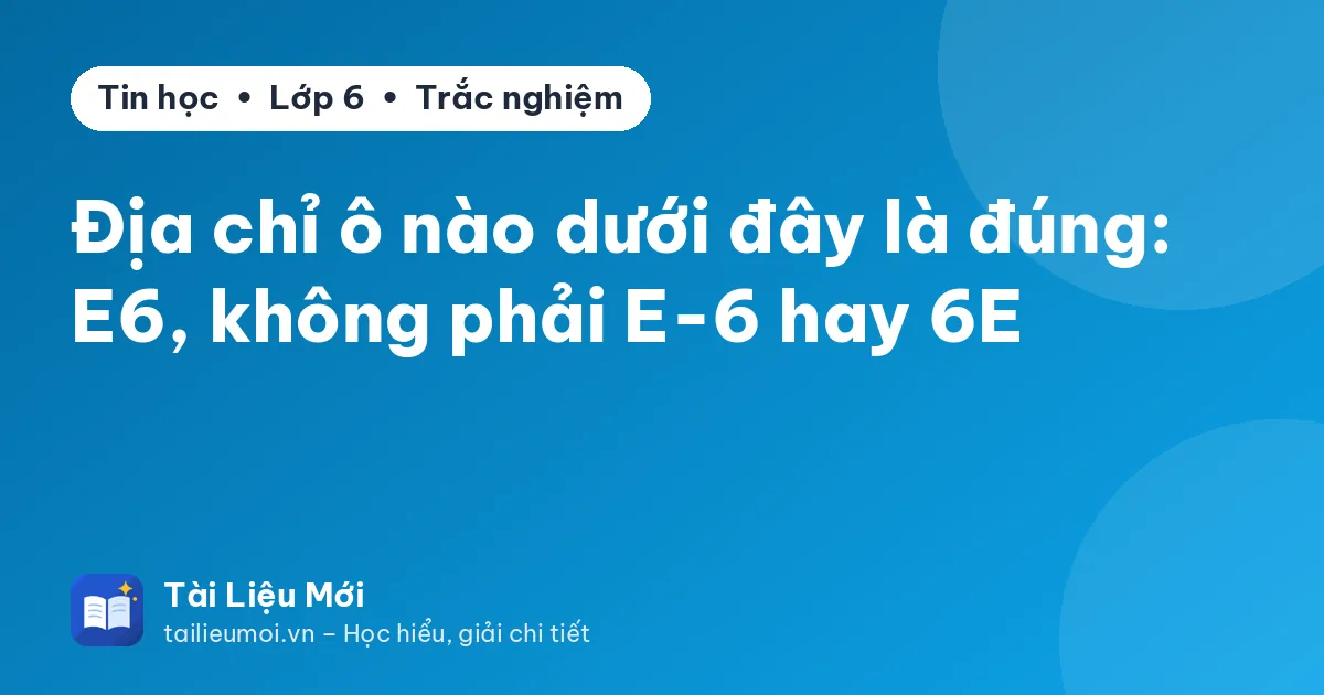 Địa chỉ ô nào dưới đây là đúng: E6, không phải E-6 hay 6E