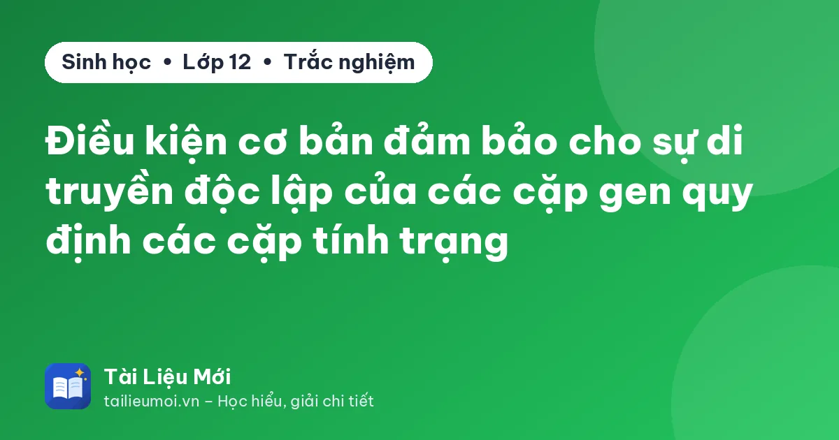 Điều kiện cơ bản đảm bảo cho sự di truyền độc lập của các cặp gen quy định các cặp tính trạng