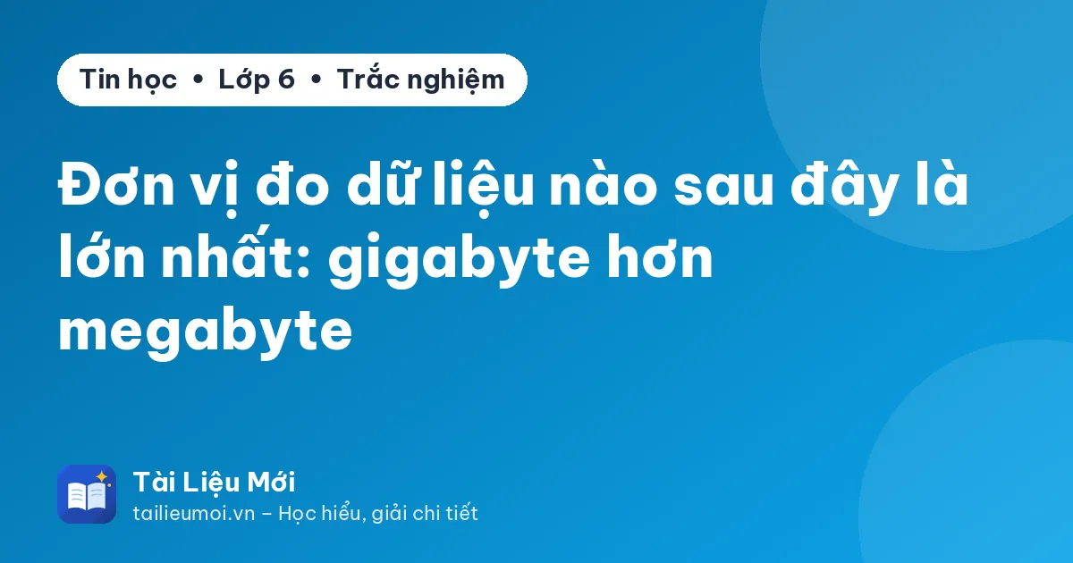 Đơn vị đo dữ liệu nào sau đây là lớn nhất: gigabyte hơn megabyte