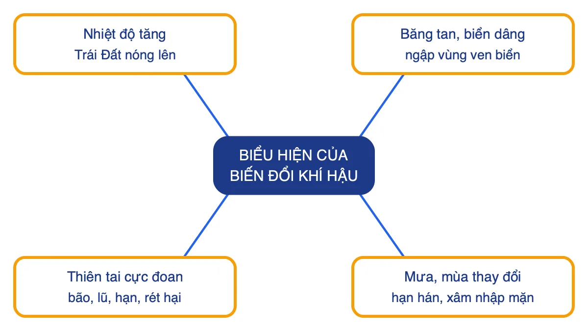 Sơ đồ tư duy bốn biểu hiện của biến đổi khí hậu