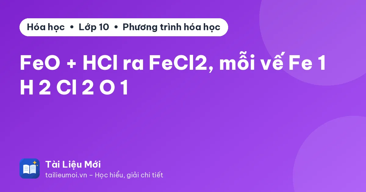 FeO + HCl ra FeCl2, mỗi vế Fe 1 H 2 Cl 2 O 1