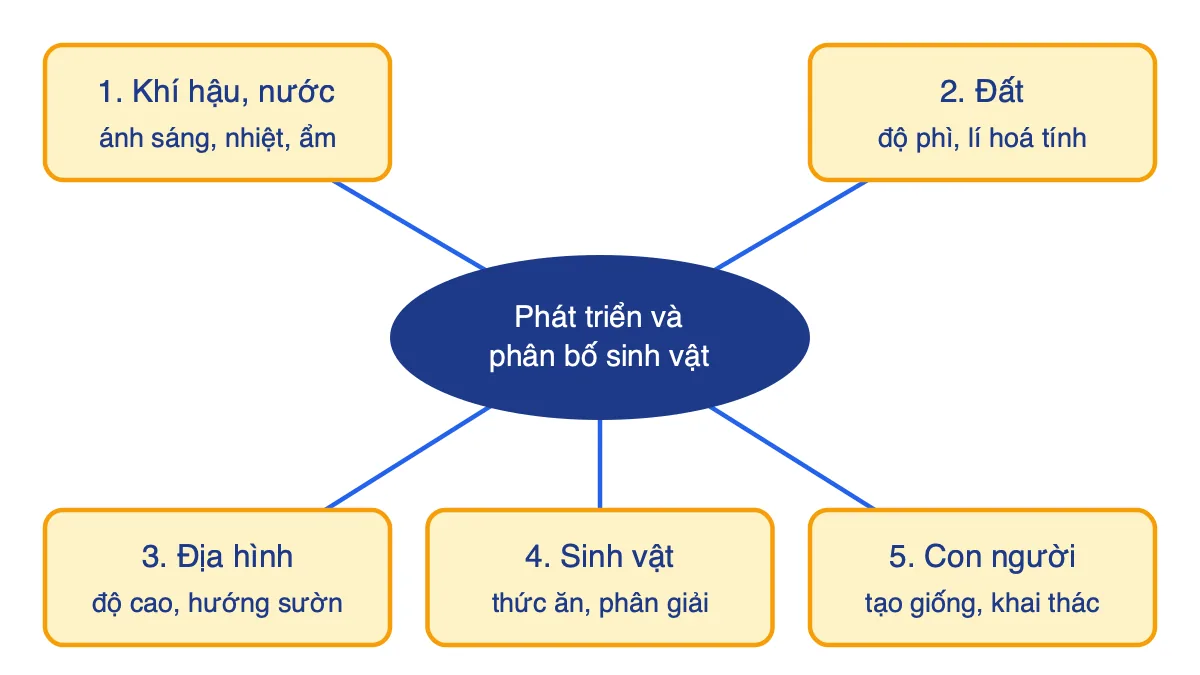 Sơ đồ năm nhân tố ảnh hưởng đến sự phát triển và phân bố của sinh vật