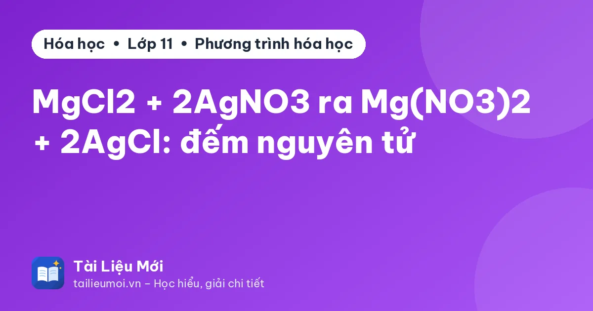 MgCl2 + 2AgNO3 ra Mg(NO3)2 + 2AgCl: đếm nguyên tử