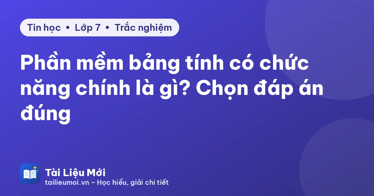 Phần mềm bảng tính có chức năng chính là gì? Chọn đáp án đúng