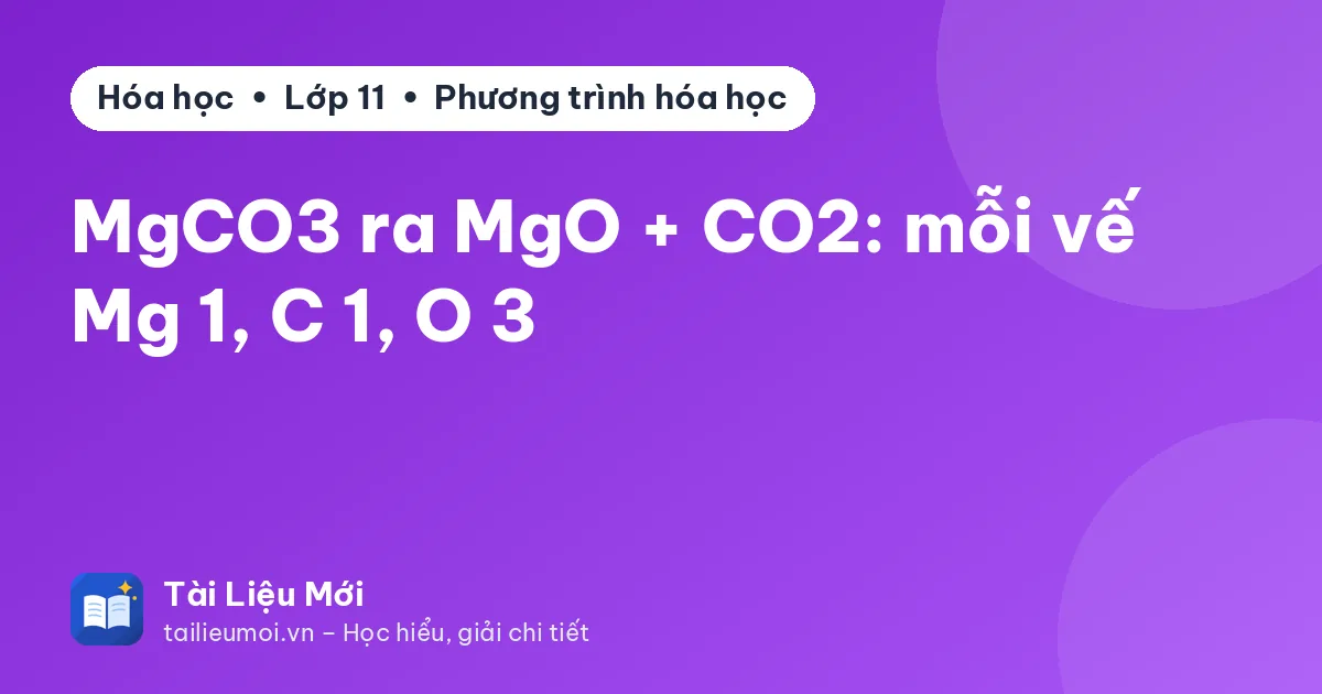 MgCO3 ra MgO + CO2: mỗi vế Mg 1, C 1, O 3
