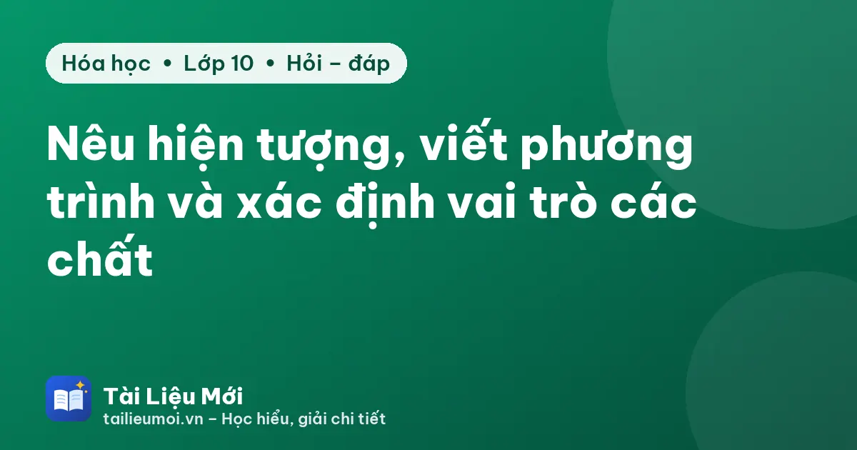 Nêu hiện tượng, viết phương trình và xác định vai trò các chất