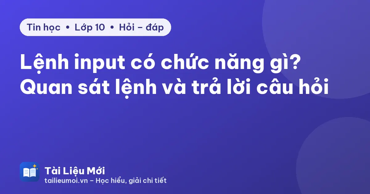 Lệnh input có chức năng gì? Quan sát lệnh và trả lời câu hỏi