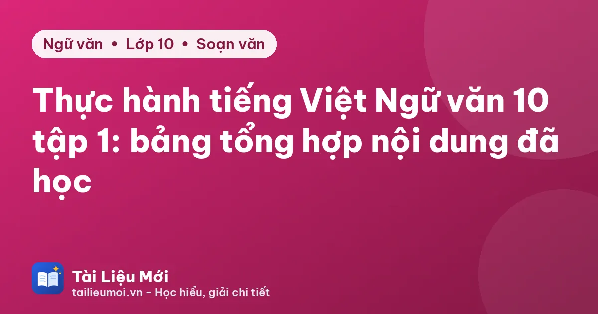 Thực hành tiếng Việt Ngữ văn 10 tập 1: bảng tổng hợp nội dung đã học