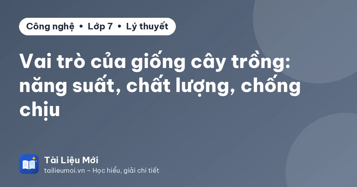 Vai trò của giống cây trồng: năng suất, chất lượng, chống chịu