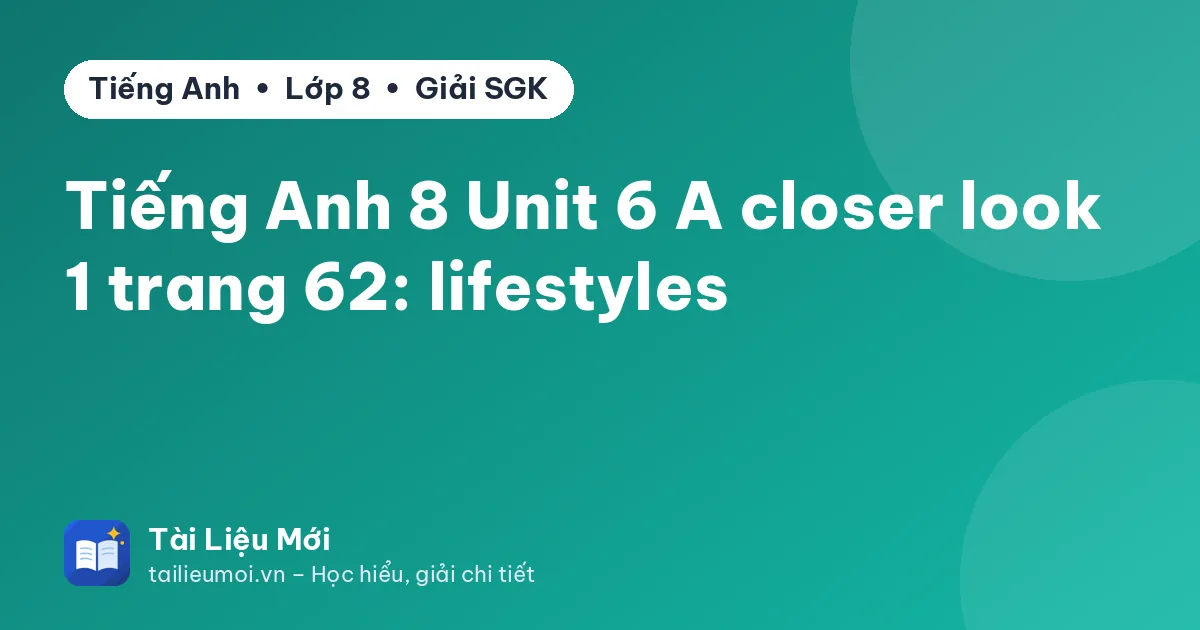 Tiếng Anh 8 Unit 6 A closer look 1 trang 62: lifestyles